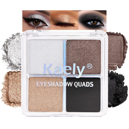 Kaely Powder Eyeshadow Quad, Smoky Bronze Glitter Eyeshadow Palette Makeup, Neutral Eye Shadow Palette for Older Women Pigmented Waterproof, sombras para ojos, Blendable, Cruelty-free, 04 | alldaygood beauty