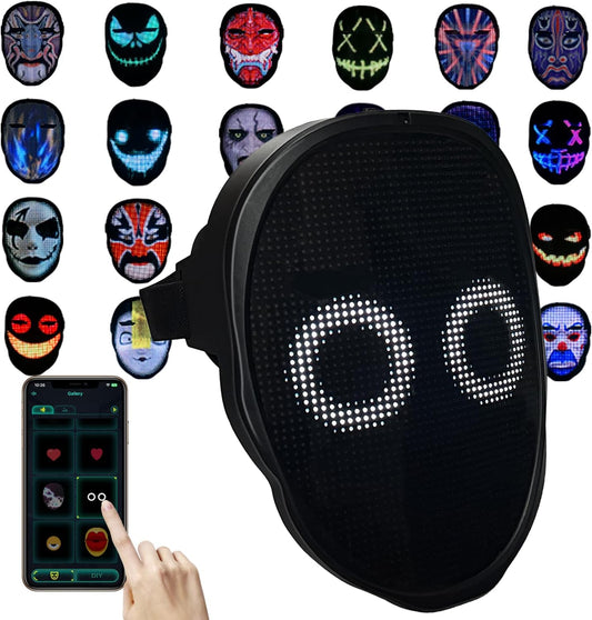 Depointer Life Led Mask with Rechargeable Bluetooth-compatible App Controlled, Customizable led mask, Lighted Face Transforming Mask, unisex-Adult