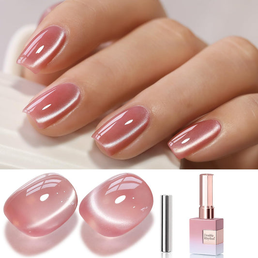 Double Rhythm 0.5 Oz Cat Eye Gel Polish with Magnet Same Color Same Bottle Holographic Glitter Shimmer Translucent Color Salon 15 ML Magnetic Nail Art (Rose Pink-MC1165) | alldaygood beauty