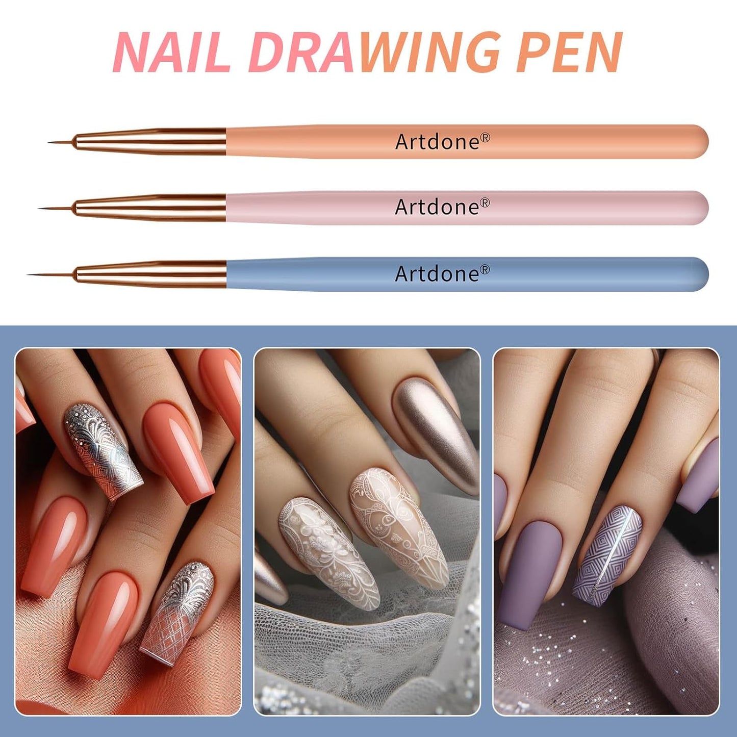Artdone Nail Dotting Tools Double-ended Nail Art Brushes Kit Nail Art Gel Polish Liner Brushes Design Pen For Nail Drawing And Nail Paint Brushes Small Detail Brushes.