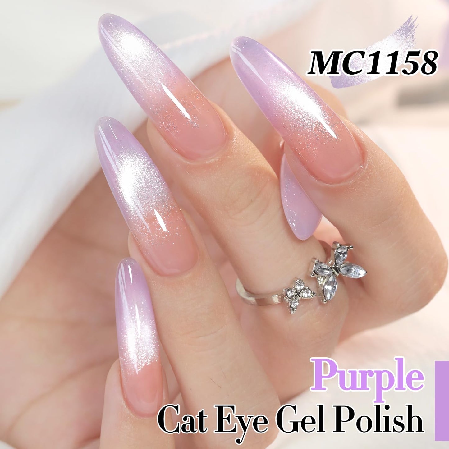 Double Rhythm 0.5 Oz Cat Eye Gel Polish with Magnet Same Color Same Bottle Holographic Glitter Shimmer Translucent Color Salon 15 ML Magnetic Nail Art (Purple-MC1158)