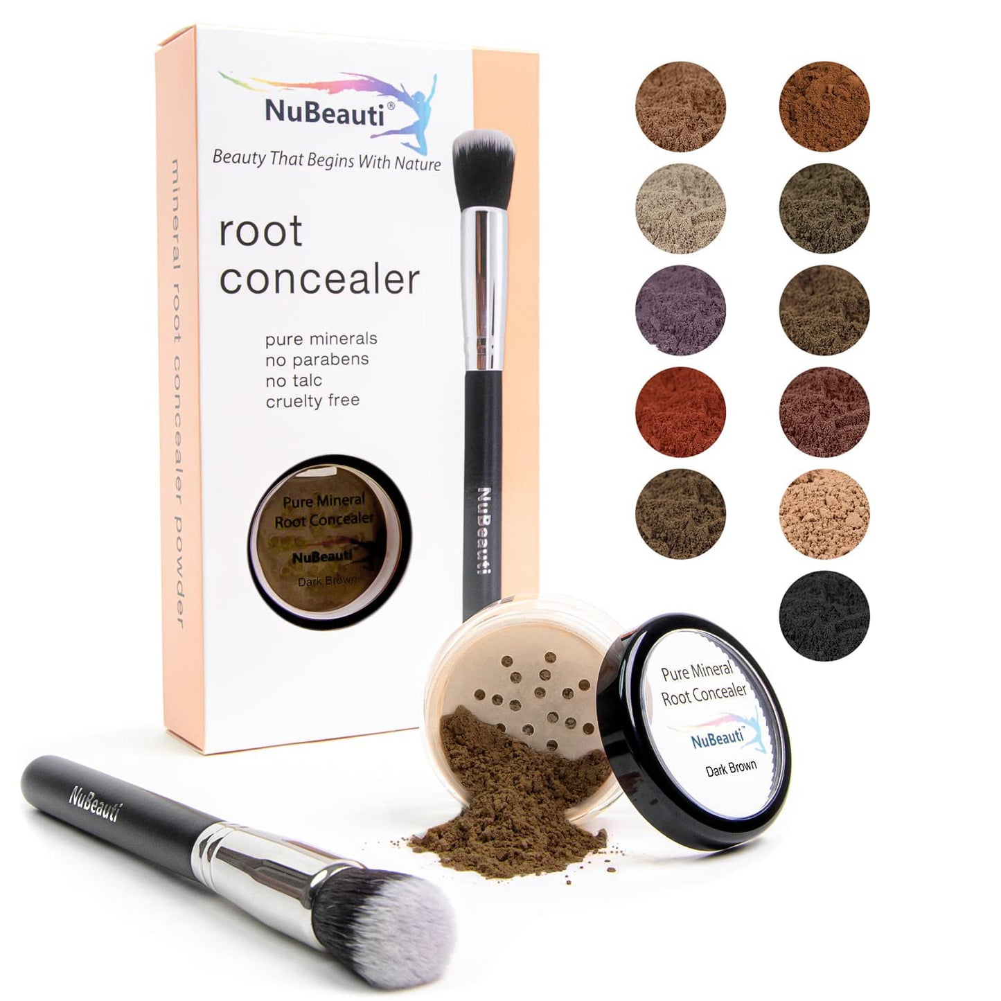 Root Touch Up Powder - True-to-Nature Hairline Concealer with 11 Shades - Fragrance-Free, Talc-Free, Paraben-Free (With Brush, Dark Brown)