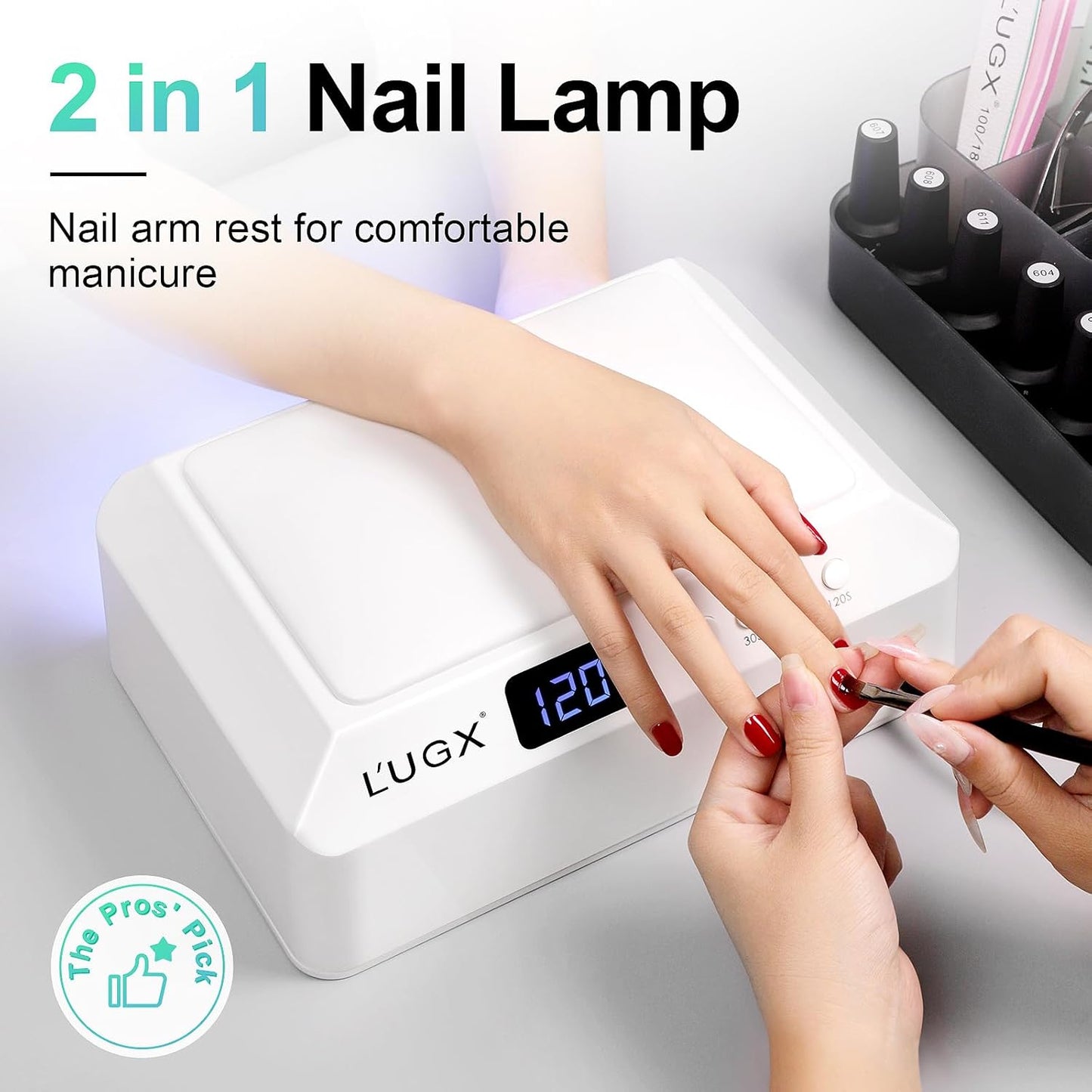 L'UGX Professional Nail Curing Lamp for Gel Polish Dryer 72W LED UV Nail Lights with Arm Rest Pillow & Retractable Tray,Perfect for Manicure & Pedicure at Salon & Home