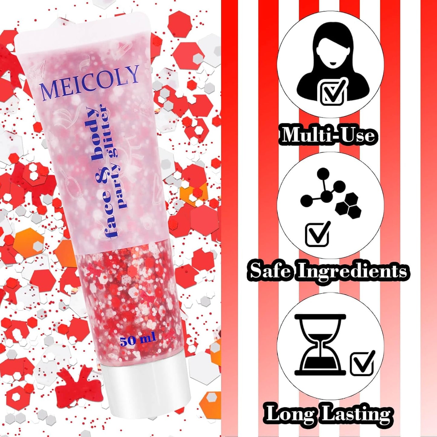 MEICOLY Red and White Face Body Glitter for Reading Week World Book Day,Cat Costume for Kids Girls Adults,Book Character Costumes for Kids,Cosplay Accessories for Halloween Festival