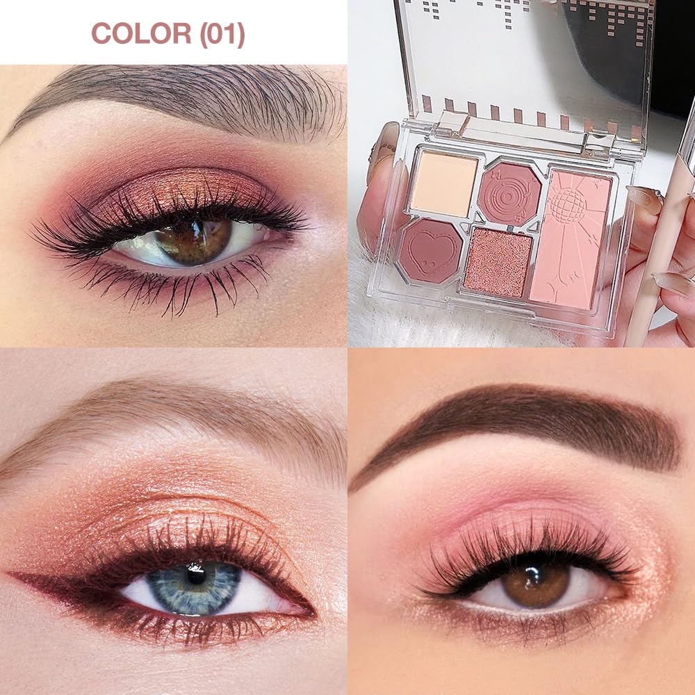5 Colors Eyeshadow Palette Makeup, Matte Shimmer Eye Shadow Palette, Long Lasting Naturing-Looking, paleta de sombras de ojos,Everyday to Eye Makeup Looks,Vegan & Cruelty-free 01#