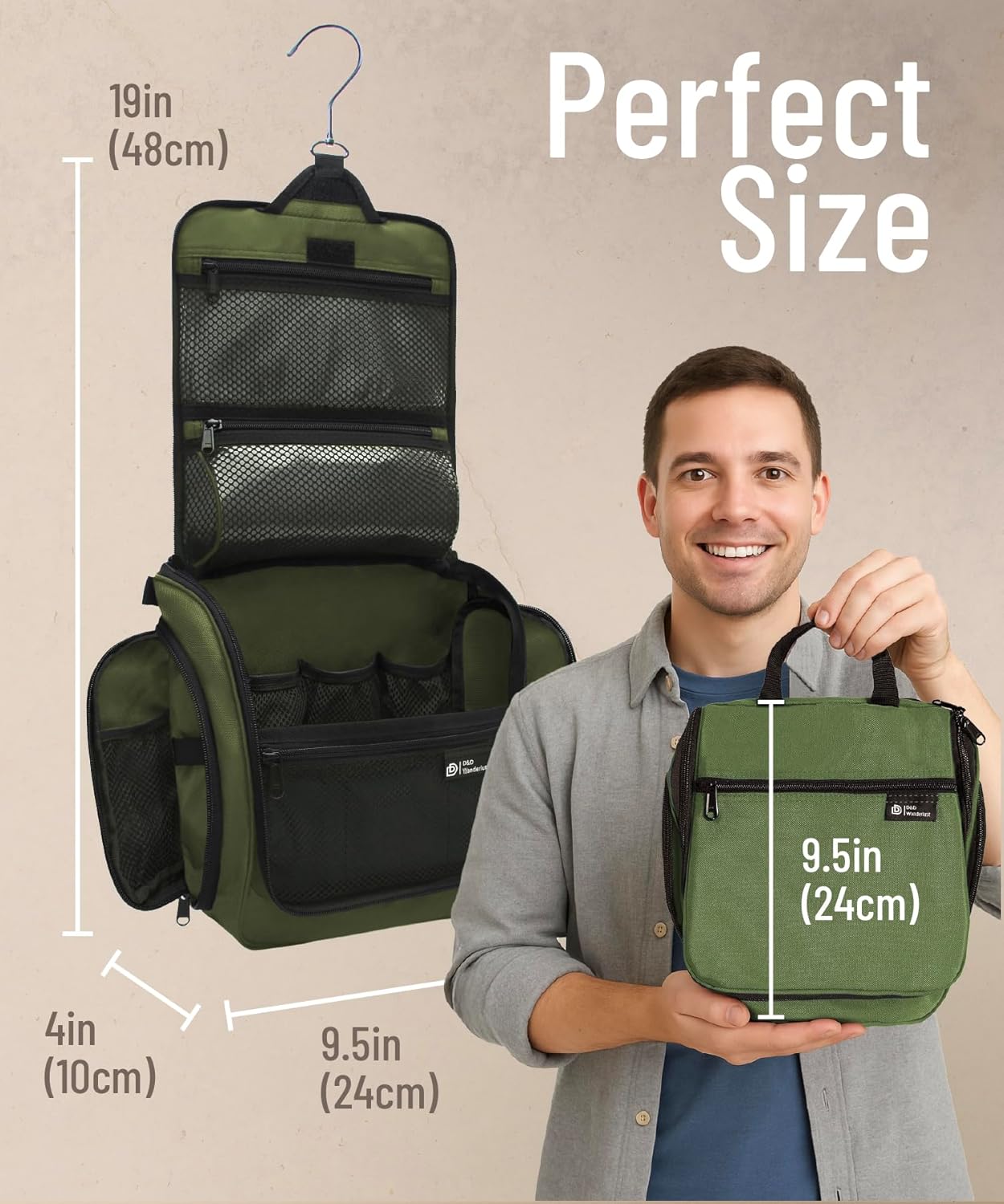 D&D Hanging Travel Toiletry Bag for Men and Women – Large Cosmetics, Makeup and Toiletries Organizer Kit with 10 Compartments, YKK Zippers, XXL Metal Swivel Hook, Water-Resistant Nylon