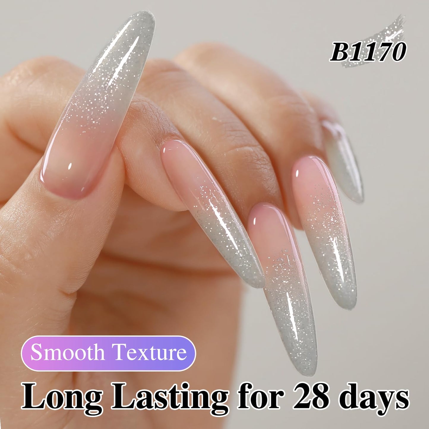 Double Rhythm 0.5Oz Glitter Gel Polish Shimmer Reflective Color for Nail Art Salon DIY Soak Off 15ml Nail Lamp Gel Polish at Home (Silver-B1170)