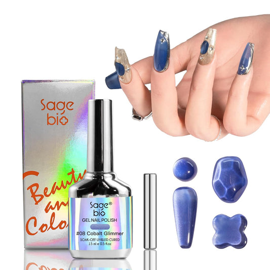 High-Density Cat Eye Gel Nail Polish with Magnet Stick, 15ml Dopamine Color Palette, Magnetic Effect Gel for DIY Manicure, Multiple Color Options - Cobalt Glimmer | alldaygood beauty