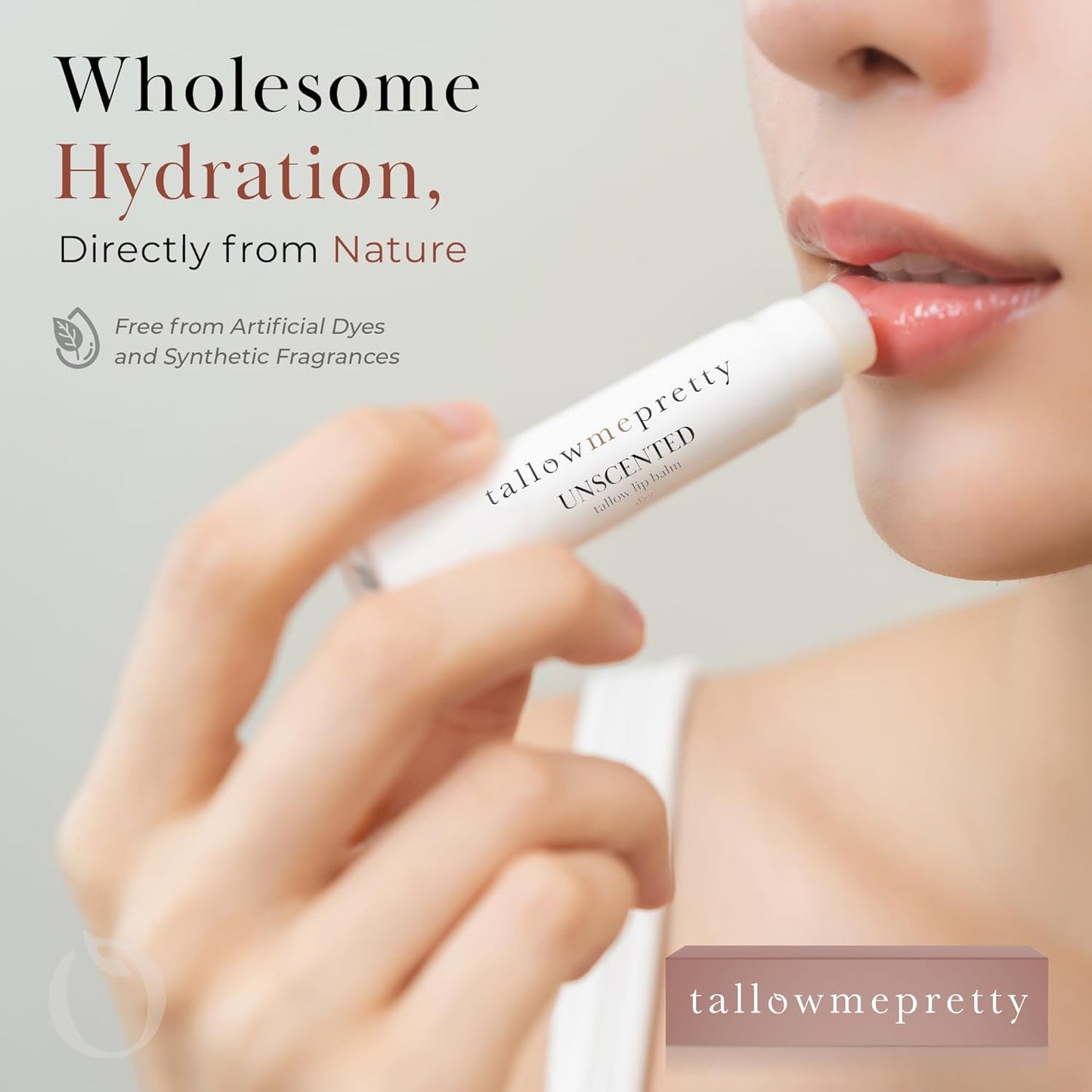 Unscented Lip Balm, Ultra-Soothing, Deeply Hydrating Tallow Lip Balm with Grass Fed Beef Tallow, Beeswax, Jojoba Oil & More, Non Toxic Lip Care, Made in the USA, 0.15 Oz.