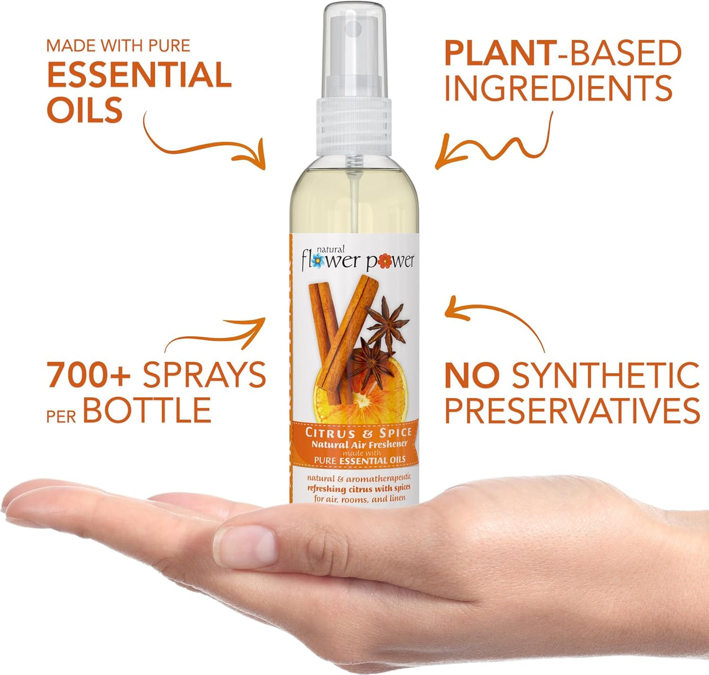 Air Freshener Spray - Odor Eliminator w/Essential Oils - Home, Car & Fabric - Cruelty Free & Vegan - 3 - Citrus & Spice - 3 x 4 fl oz