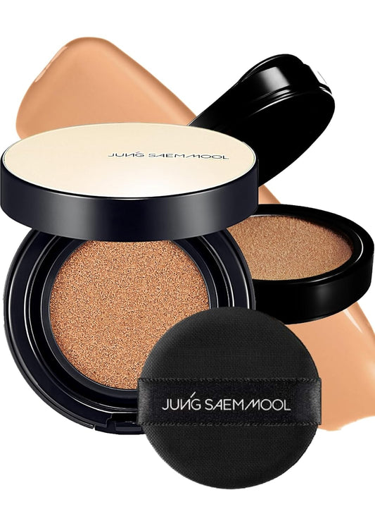 JUNG SAEM MOOL Essential Skin Nuder Longwear Cushion 0.98 Fl Oz (Medium Deep), Refill Included, 24H lasting Cushion Foundation with High Coverage, Semi-Matte Natural Finish, Korean Foundation Makeup | alldaygood beauty
