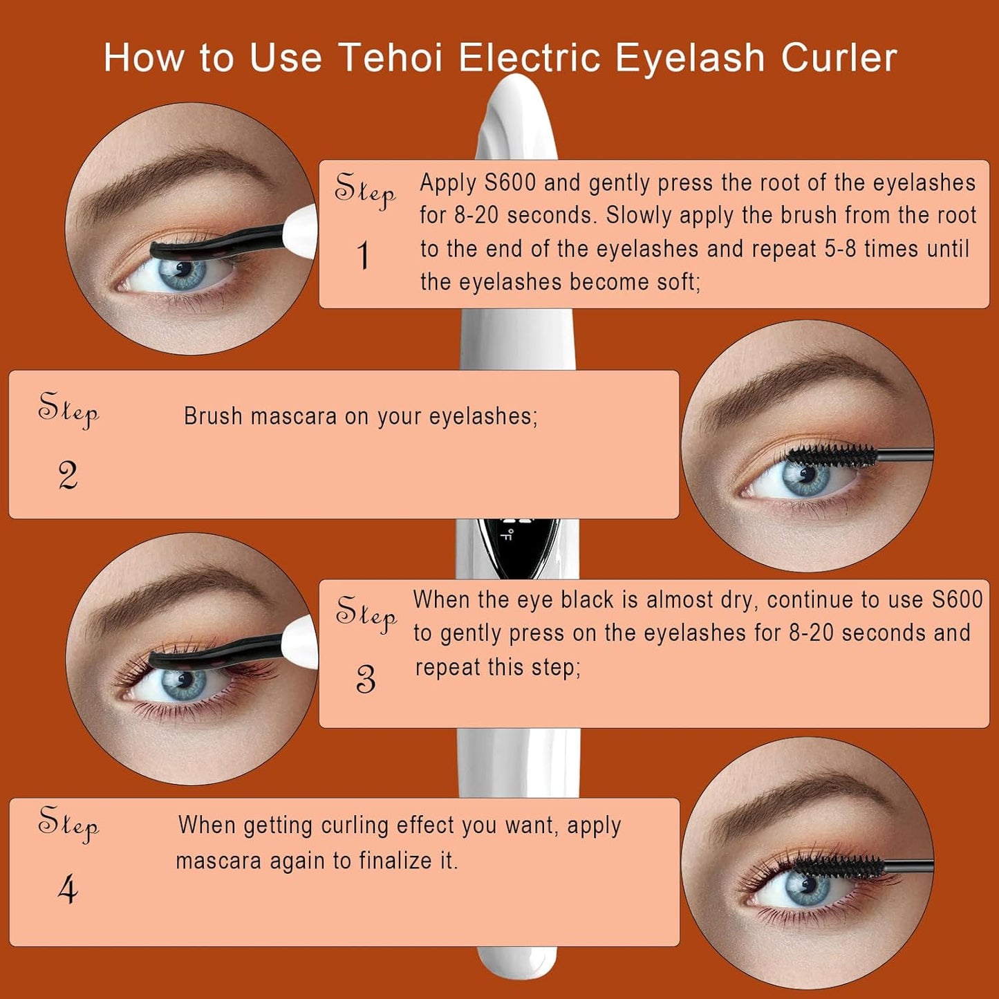 S600 Heated Eyelash Curler - Lash Curler Heated with Accurate Temperature Control, Intelligent Auto Power Off for Natural Makeup & Long-Lasting Curls | Heated Lash Curler (White+Silver)