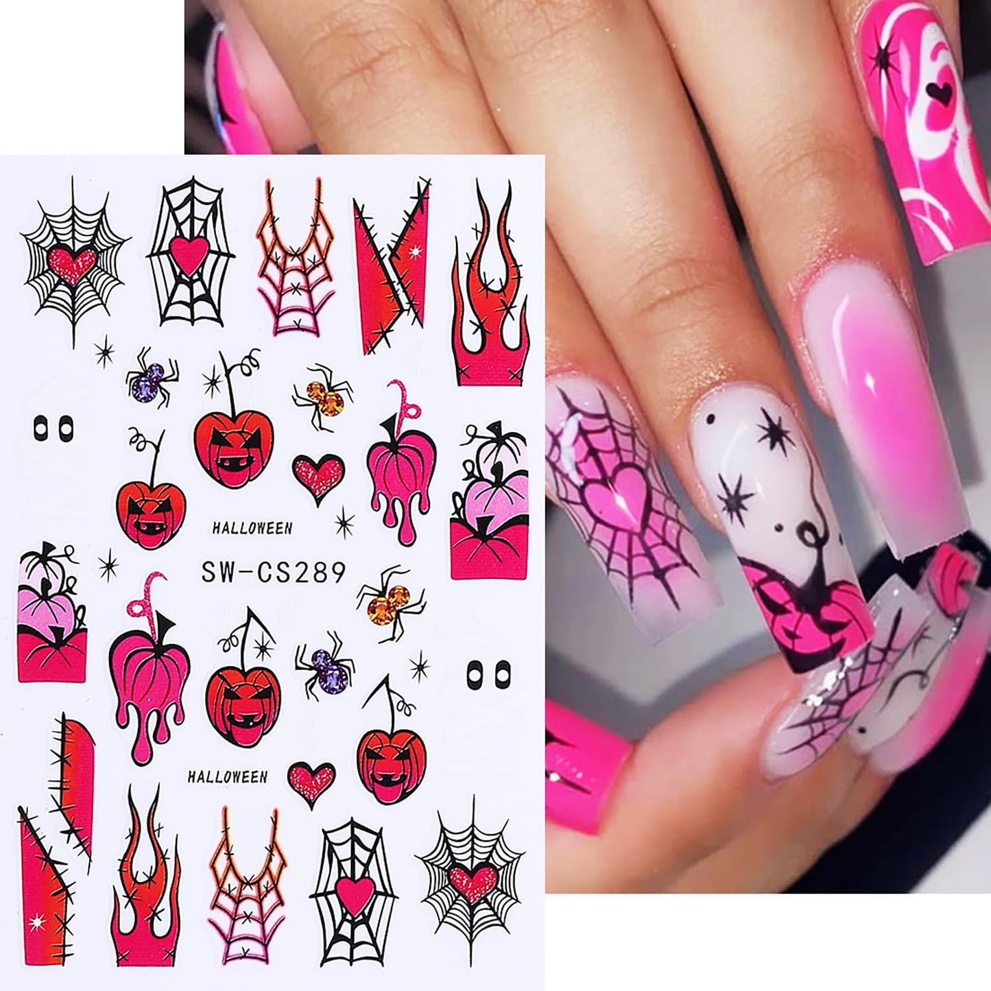 Spooky Halloween Nail Stickers Fall Nail Decals Spider Web Bat Eyes Ghosts Design Holiday Nail Art Supplies Nail Adhesive Sticker Halloween Nail Art Charms Decorations DIY Manicure Accessories 4PCS