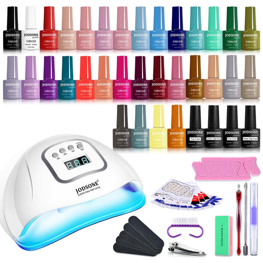 JODSONE Same Color Same Bottle 32 Colors Gel Nail Polish with U V Light Soak Off Glitter Base Top Matte Coat Manicure Salon Home DIY | alldaygood beauty