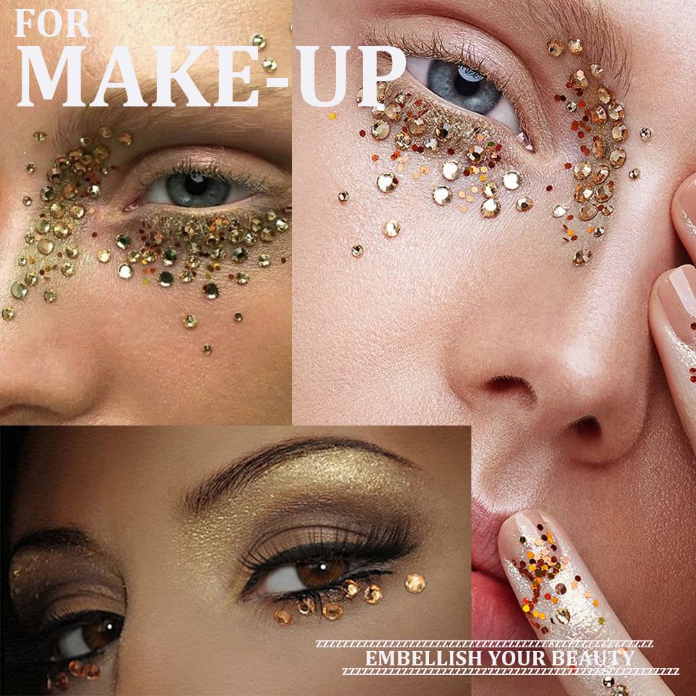 One Pack 2000 Pcs of Flatback Round Champagne Rhinestones 6 Sizes (1.5-6 mm) with Nail Art Rhinestone Picker Pencil and Tweezer for DIY and Salon Use