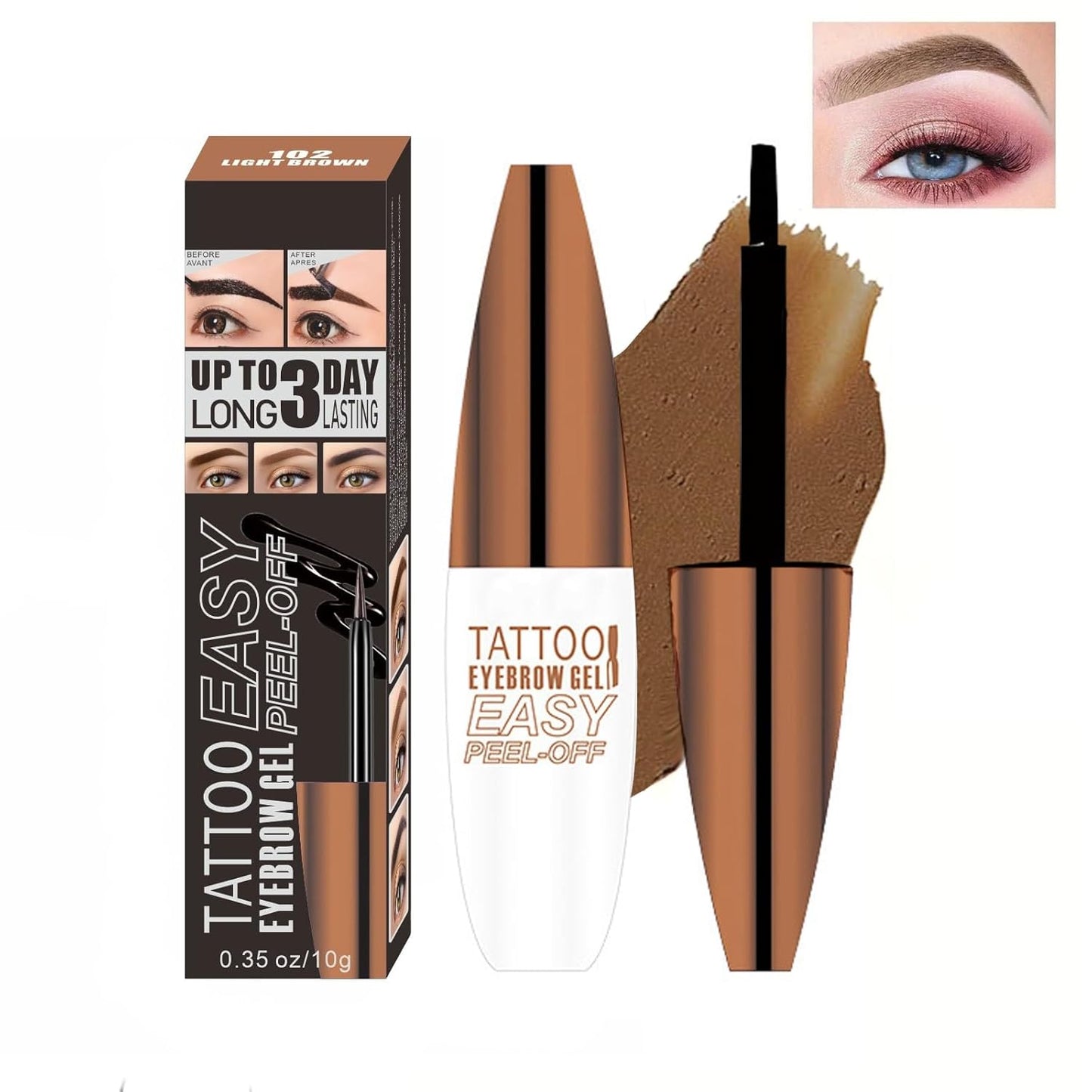 Tattoo Peel Off Eyebrow Gel Tint, Long Lasting Brow Tint, Transfer Proof and Waterproof Tint Peel Off Brow Gel, Last Up to 3 Days, For Fuller & Defined Brows Makeup, Light Brown