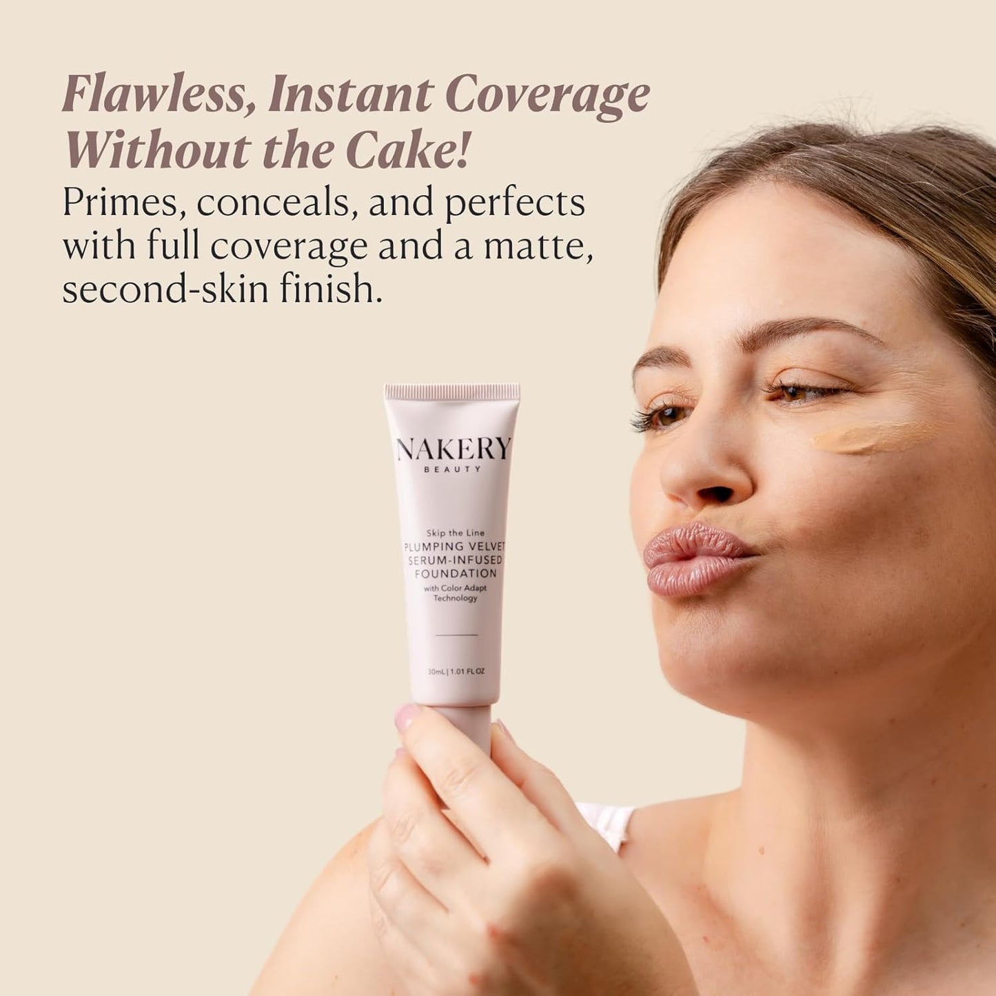 Nakery Full Coverage Foundation for Women - 5 in 1 Plumping Liquid Foundation Makeup - Serum Infused Makeup Foundation Smart Color Adapt with Niacinamide & Hyaluronic Acid for All Skin Types - Light