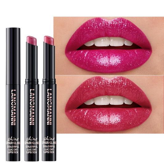 Jolilab 2Pcs Sparkling Lipstick Lip Gloss Long Lasting Waterproof Moisturizer Lip Balm Glitter Shimmer Metallic Lipstick, Diamond Shiny Bold Glow Goth Lipstick for Women Girls,Non-sticky(07+08