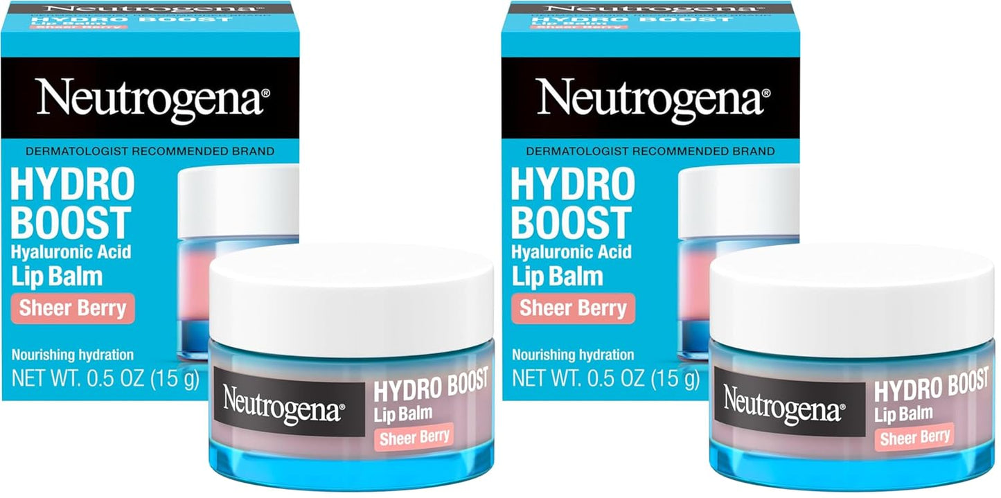 Neutrogena Hydro Boost Hyaluronic Acid Lip Balm, Nourishing Vitamin E Leaves Lips Feeling Hydrated, Sheer Pink Tinted Color with a Sweet Berry Flavor, Sheer Berry, 0.5 oz (Pack of 2)