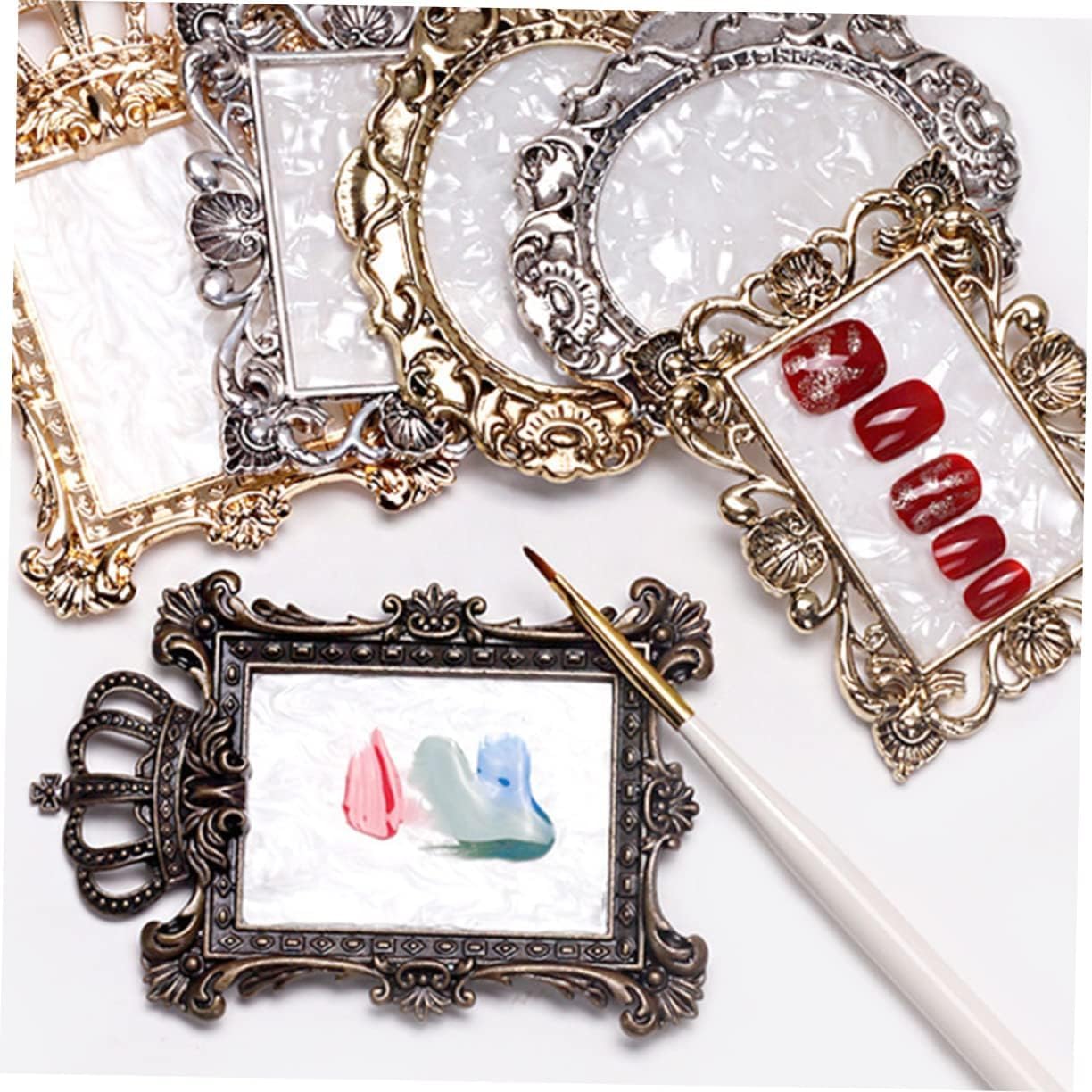 2 Pcs Nail Art Palette, Nail Art Painting Mixed Color Palettes Crown Nail Holder Retro Nail Art Display Board, Nail Art Display Tools Photography Props