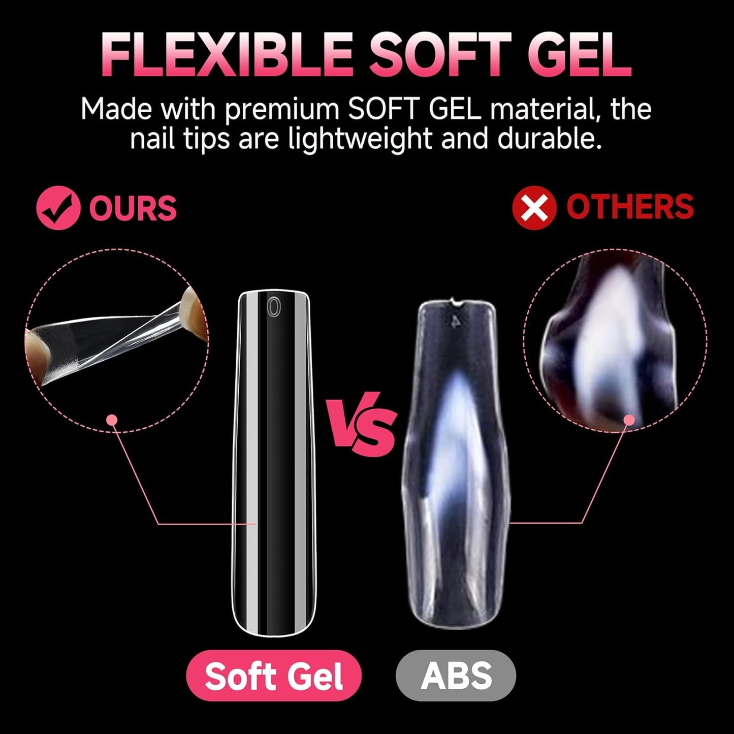 UNA GELLA XXL Long Square Nails Tips 216 PCS No C Curve Straight Nail Tips Full Cover Square Gel Tips Extra Long Nail Tips Clear False Fake Nails Gel Nail Extension for Nail Salon Home DIY 12 Sizes