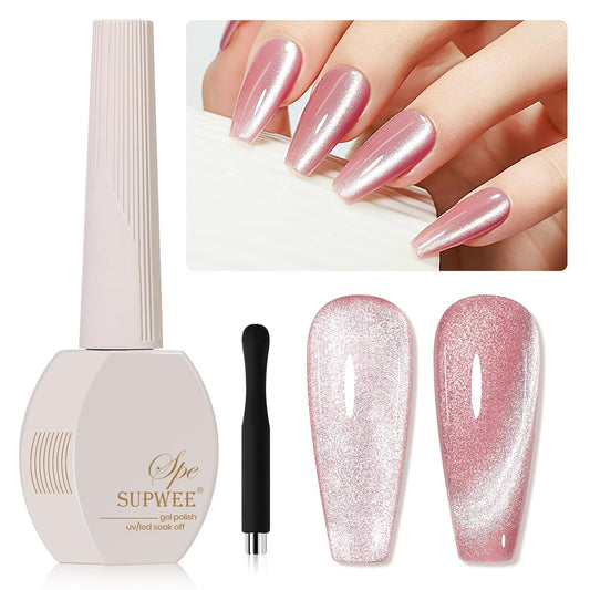 Pink Cat Eye Gel Nail Polish, Holographic Magnetic Gel Nail Polish Glitter Shimmer Effect with Magnet Soak Off U V Salon DIY at Home, 0.5 OZ | alldaygood beauty