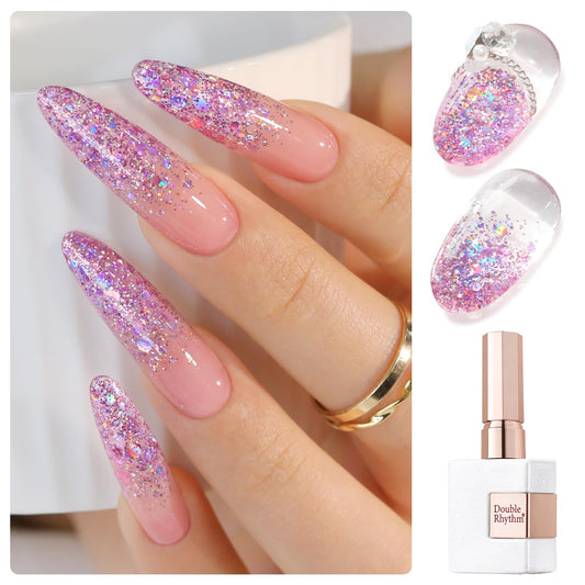 Double Rhythm 0.5Oz Glitter Gel Polish Shimmer Reflective Color for Nail Art Salon DIY Soak Off 15ml Nail Lamp Gel Polish at Home (Rainbow Rose-B1008) | alldaygood beauty