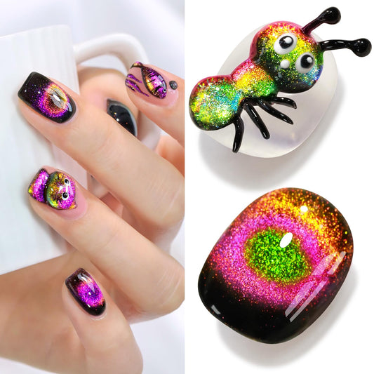 Double Rhythm Cat Eye Gel Polish with Magnet 15ML Holographic Glitter Shimmer Translucent Sheer Color Glass Magnetic Gel Polish Salon DIY at Home (Orange Pink-MC1051) | alldaygood beauty