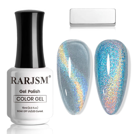 RARJSM Blue Aurora Cat Eye Gel Nail Polish Multichrome Green Orange Color Glitter Candy Glass Diamond Cat Eye Gel Polish with Magnet Stick Soak off UV LED Curing Requires Home Salon Diy Nail Art | alldaygood beauty