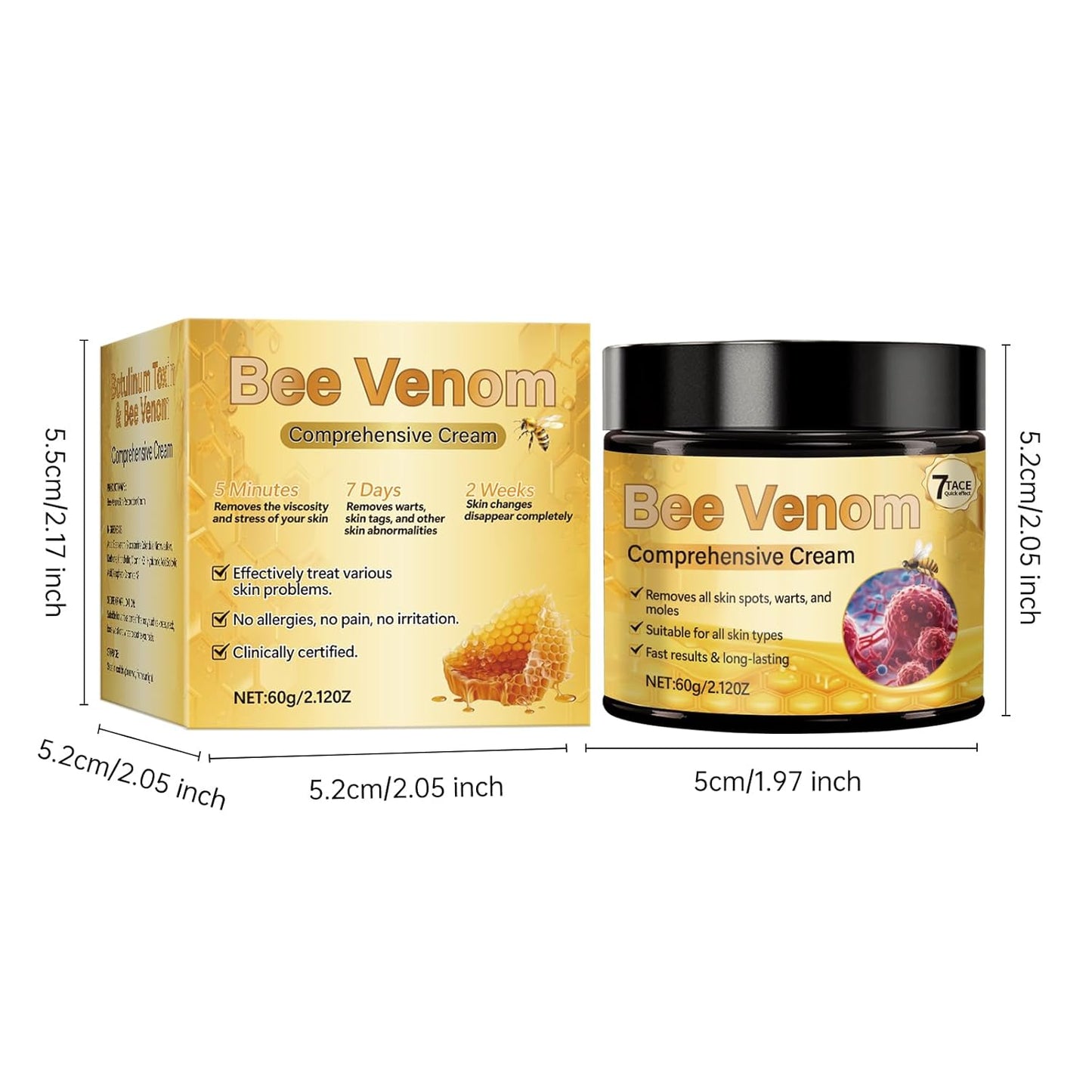 Bee Venom Comprehensive Cream, Firming & Wrinkle-Reducing Deeply Nourishes The Skin, Professional Bee Venom Skin Treatment Cream, Natural Serum Suitable for All Skin Types (2 Pack)