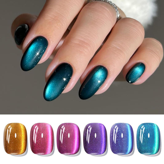 Born Pretty Cat Magnetic Eye Gel Nail Polish Glitter Auroras Magnetic Gel Polish Colorful Holographic Cat Magnetic Eye Nail Art Manicure DIY at Home 6PCS | alldaygood beauty