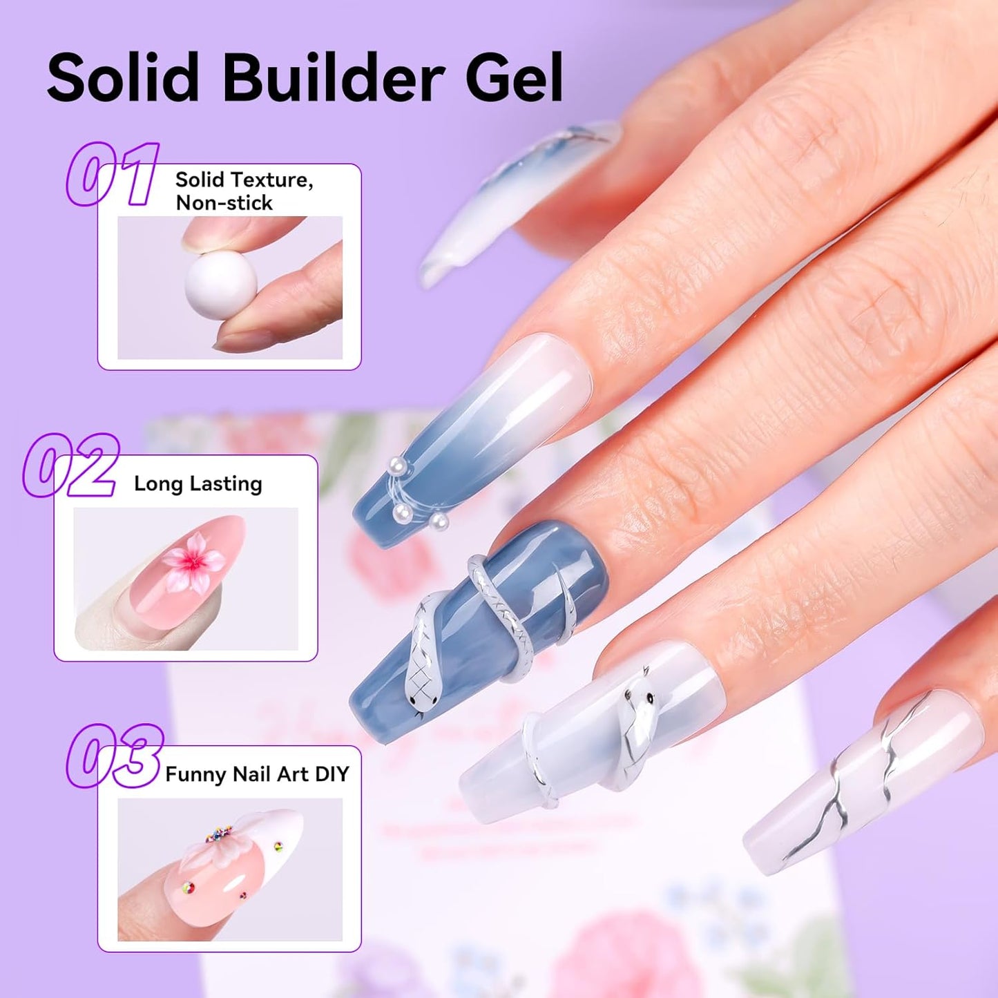 Makartt 3D Gel Nail Art: 4-in-1 Solid Builder Nail Gel White Non-sticky Hands for Extension, 15ML UV Glue for Acrylic Tips, 3D Nails Gels Sculpture Gels for Nails Art Salon Home DIY 2PCS 15ml