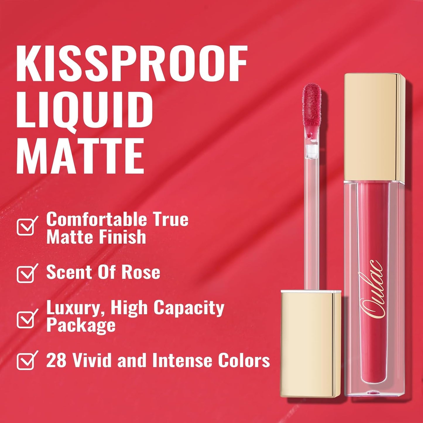 Oulac Matte Liquid Red Lipstick for Women, Long Lasting Lipstick Waterproof Lip Stain, No Transfer, Creamy High Pigmented Formula with Rose Oil, Vegan & Cruelty-Free, Light Red M08