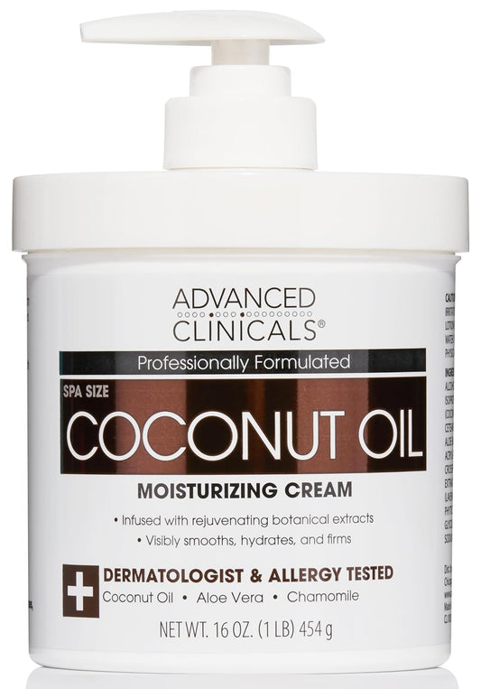 Advanced Clinicals Coconut Oil Body Cream For Women & Men | Hydrating Coconut Lotion For Extremely Dry Skin | Visible Anti Aging Body Butter Skin Care Balm Moisturizer For Hand, Heel, Feet, 16 Ounce