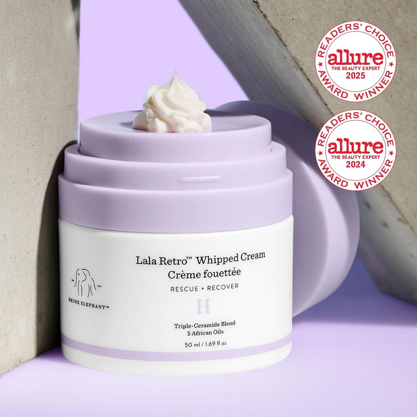 Drunk Elephant Lala Retro Whipped Cream - 15 ml/.5 fl oz - Ceramide Moisturizer - Clean Clinical Skincare - Cruelty-Free - Dermatologist-Tested - Free of Essential Oils, Silicones, and Fragrance