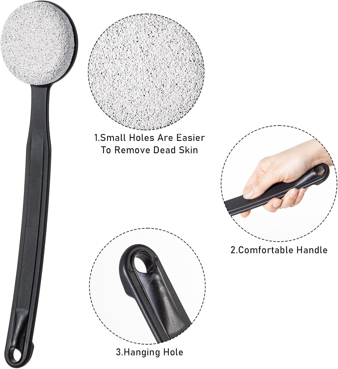 Pumice Stone for Feet with Long Handle (Curved Handle,Black, Count, 1.0)