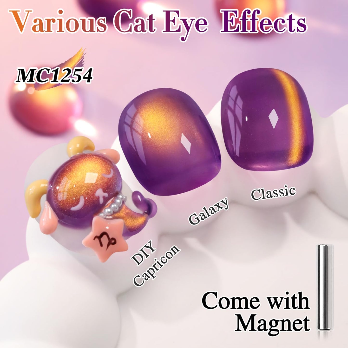 Double Rhythm Jelly Glass Cat Eye Gel Polish with Magnet 15ML Holographic Glitter Shimmer Translucent Sheer Color Magnetic Nail Polish Salon DIY at Home (Golden Purple-MC1254)