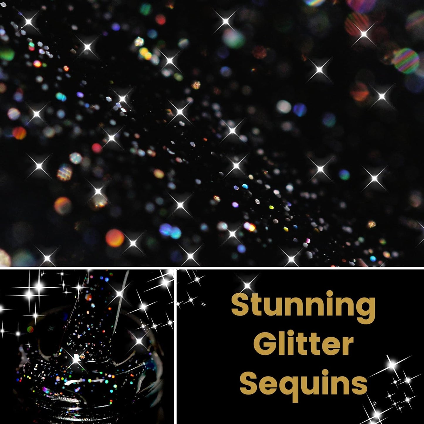 YTD Likomey Gel Nail Polish,15ml Sparkling Colorful Chunky Black Glitter Gel,Shiny Fall Winter Salon Home DIY Soak Off UV Manicure and Pedicure Varnish,CS024