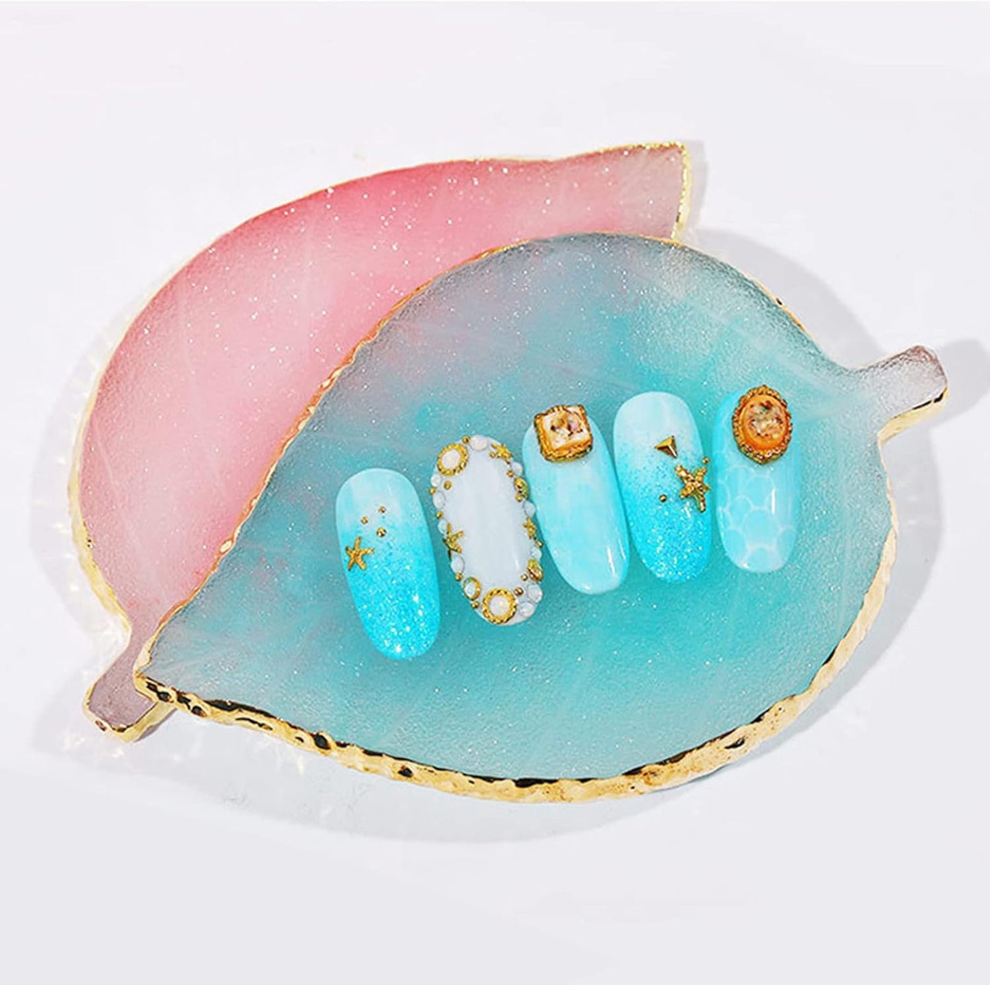 1 Piece Nail Art Palette Nail Polish Palette Mixing Palette Makeup Plate Nail Plates for Nail Art Nail Tip Holder Nail Art Display (Blue Leaf)