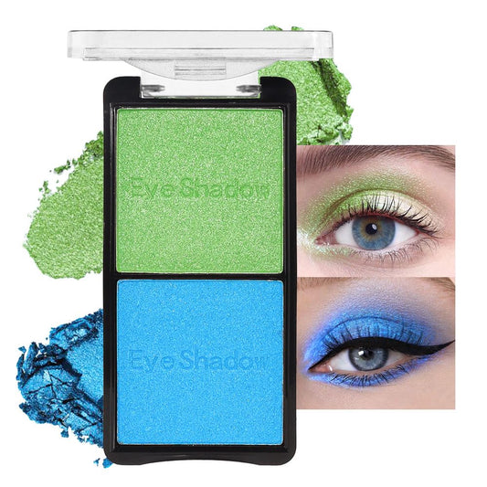 2 colors eye shadow makeup palette, Blue & Green Eyeshadows Halloween Birthday Party Wear, high pigment eye, matte & shimmer metal eye shadow powder, Blendable, Ultra-Pigmented(02) | alldaygood beauty
