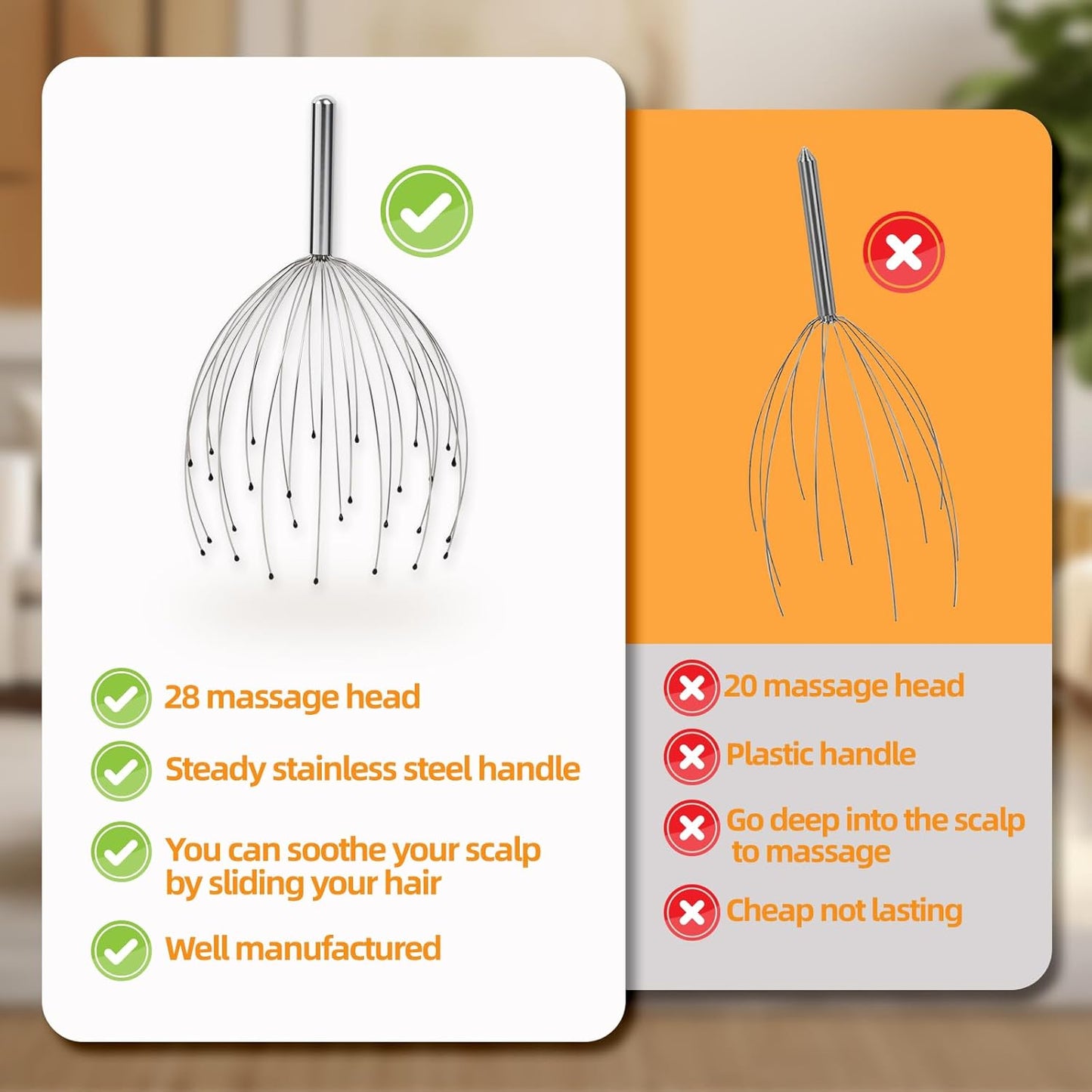 YEZY Head Massager 28 Fingers Head Scratcher Scalp Massager, Back Scratcher, Stocking Stuffers for Scalp Massage Back Massage (Silvery)