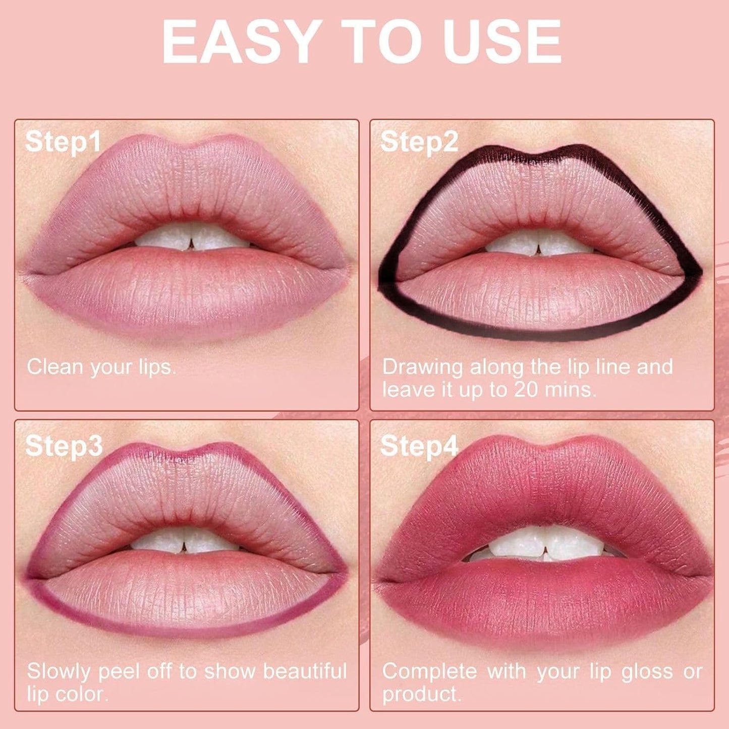 Lip Stain Peel Off - Lip Liner Waterproof, Lip Liner Stain Transfer Proof & Plumping, Moisturizing Non-Stick Cup Matte Finish Stay On All Day, Rose Color