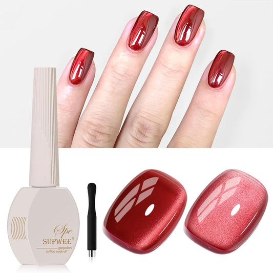Red Cat Eye Gel Nail Polish, 15ML Jelly Glass Cateye Gel Polish with Magnet Moonlight Shimmer Glitter Magnetic Nail Polish Soak Off Salon DIY at Home | alldaygood beauty