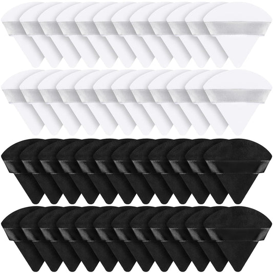 Suclain 48 Pcs Velour Triangle Powder Puff Soft Velour Makeup Puff for Face Powder Makeup Triangle Sponges for Wet and Dry Cosmetic Foundation Loose Mineral Body Makeup Tool(Black, White)