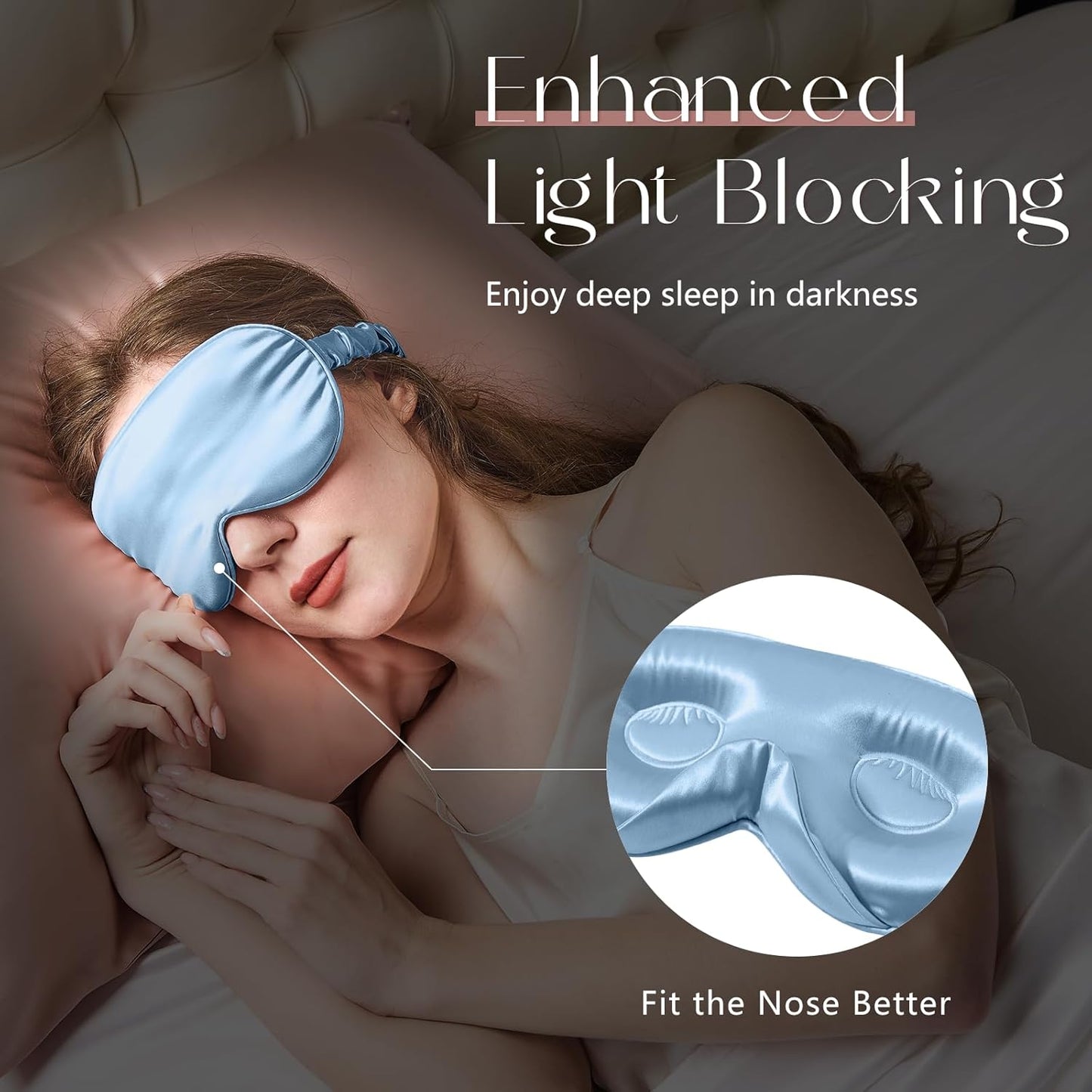 ZIMASILK Adjustable 22 Momme 100% Mulberry Silk Sleep Mask, Upgraded 3D Contoured Cup Eye Mask for Sleeping, Super Soft & Breathable Blindfold, Blackout for Deep Sleeping (Sky Blue)