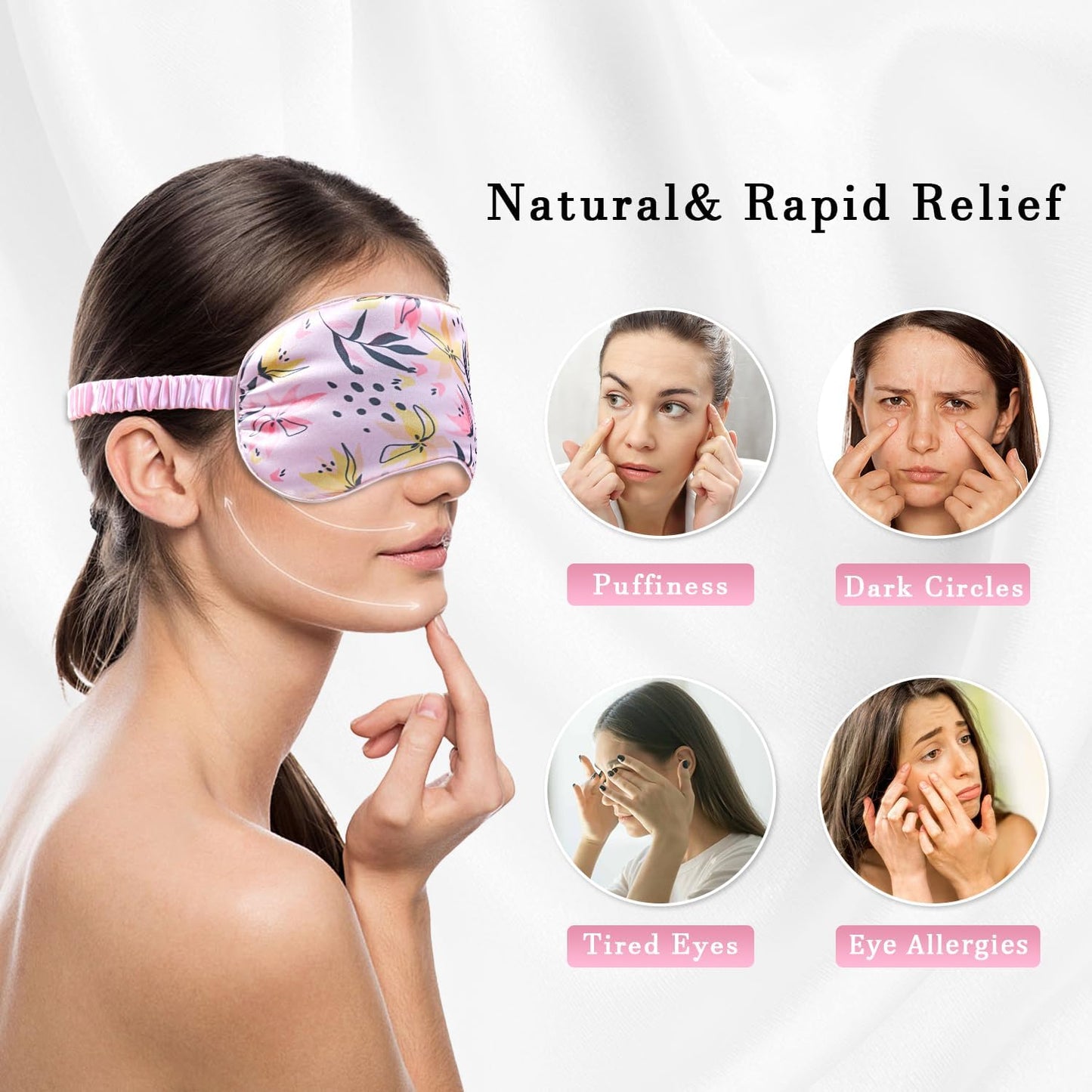 Cooling Eye Mask Silky Satin Sleep Mask with Cold Gel Weighted Microwave Heated Pad Eye Compress for Dry Eyes Care Sleeping Women Man Blackout Blindfold for Migraine Puffy Swollen