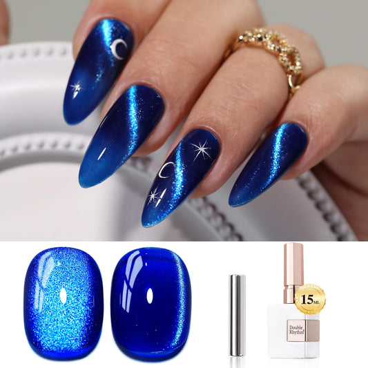Double Rhythm 0.5 OZ Cat Eye Gel Polish with Magnet 15ML Holographic Glitter Shimmer Translucent Jelly Color Magnetic Nail Polish Salon DIY at Home (MC1078) | alldaygood beauty
