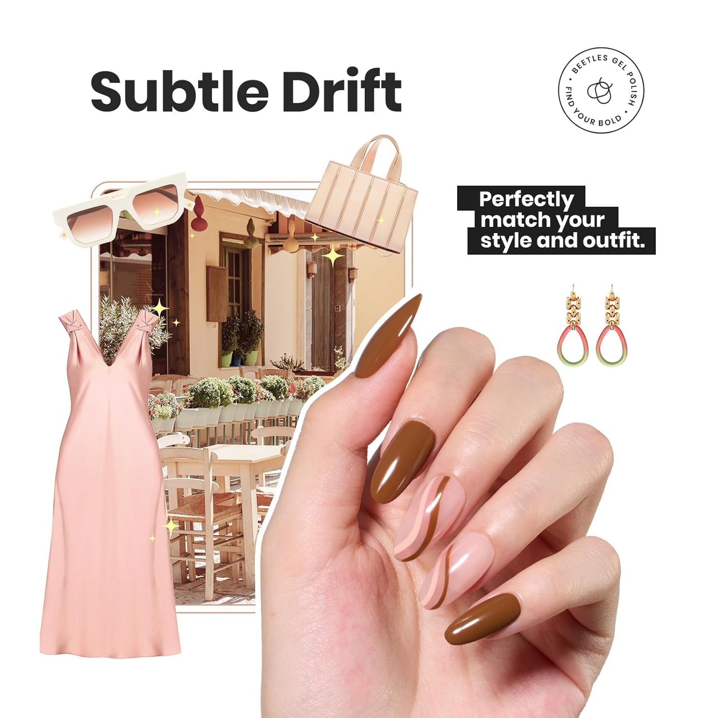 Beetles Nude Nail Polish Set Coconut Mousse 6Pcs, Pink Nail Fast Drying Long Lasting Neutral Brown Red Burgundy Dark Lacquer Glossy for Salon-Quality Results