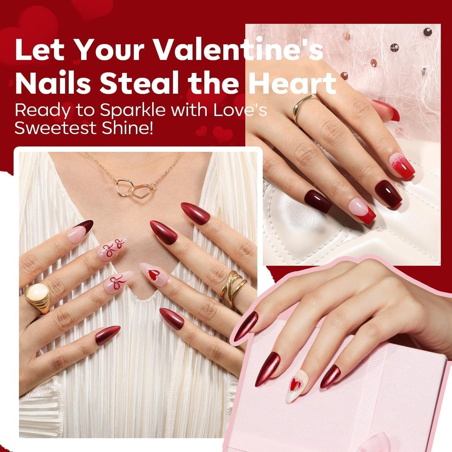 modelones Nail Polish Set, 6 Colors 2025 Classic Apple Red Cat Eye Glitter Mini Quick Dry Nail Lacquer Kit, Ruby Cherry Red Magnetic Sparkle DIY Nail Art Manicure Gift for Women Girls