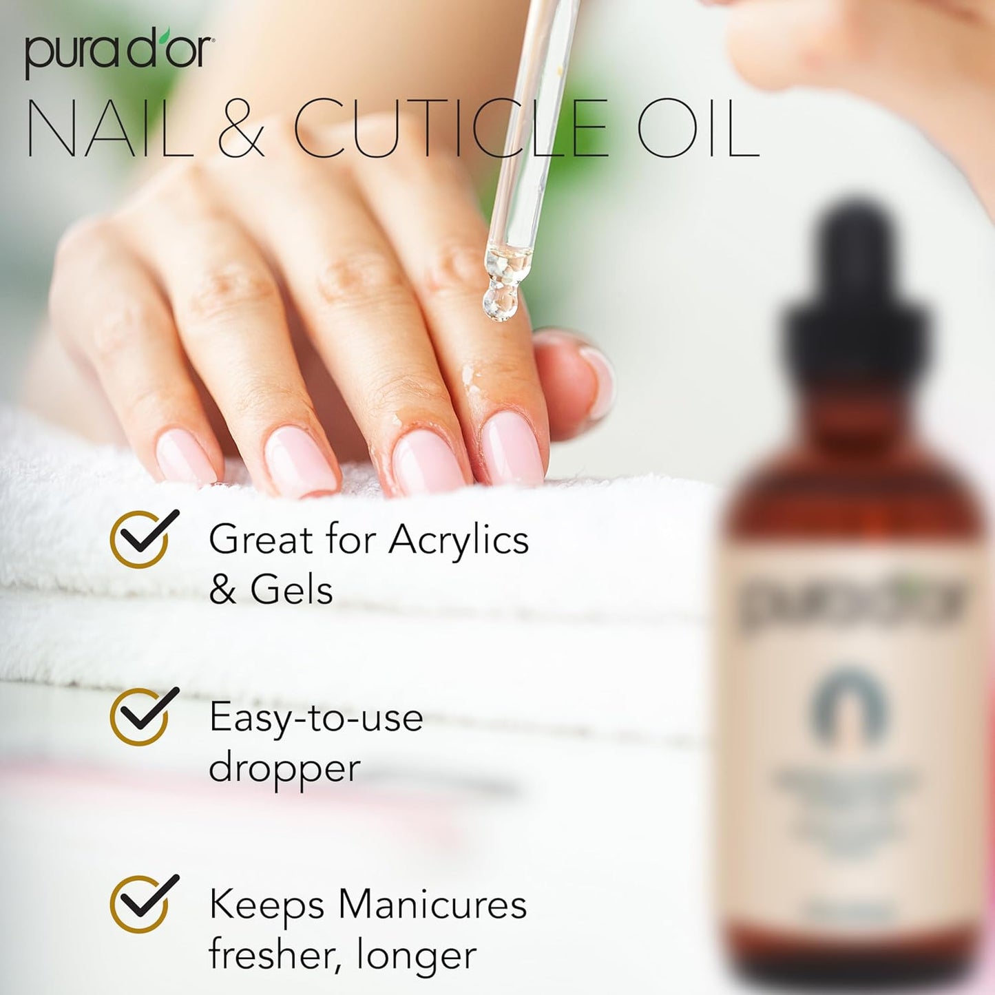 PURA D'OR 4 Oz Nail and Cuticle Oil - Nourishing Treatment with Dropper - Natural Blend Enriched with Biotin, Vitamin E, Milk for Nail Growth, Healthy Nail Beds and Great for Acrylic Nails